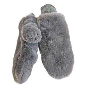 C.C Faux Fur Sherpa Lined Convertible Fingerless Mittens Gloves Gray OS Cozy